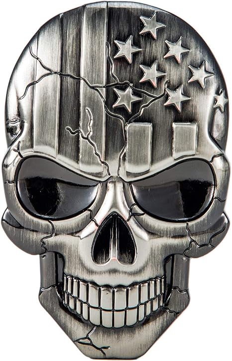 Dsycar 3D Skull Emblem USA Flag Solid Metal Car Sticker Decal Car Skeleton Emblem Badge Heavy-Duty 2.75 x 1.77 in (Gun Color) - skull sticker