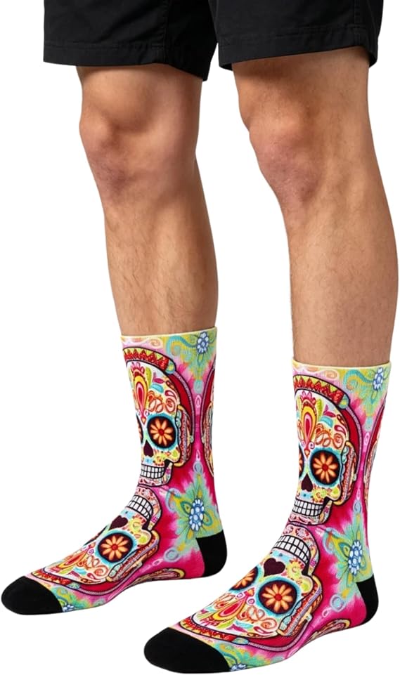 Benefeet Sox Mens Novelty Funny Crew Socks Boys Fun Patterned Sports Athletic Cotton Socks Colorful Casual Dress Sock - sugar skull costume
