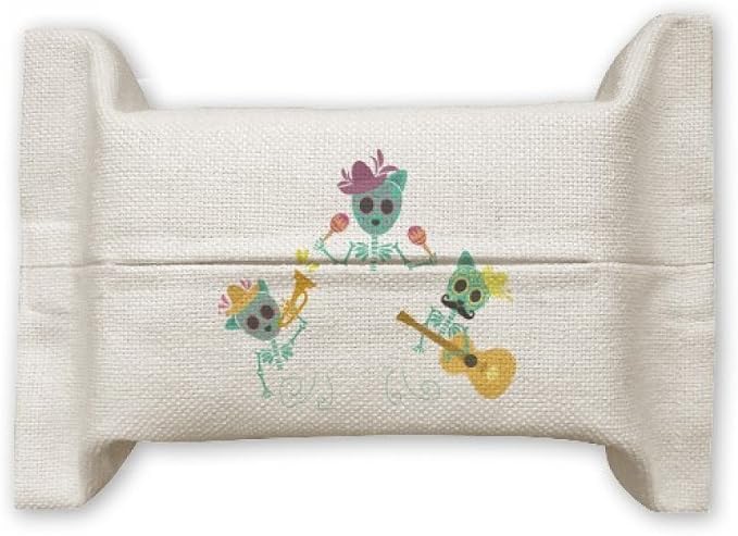 Painted Mexico Undead Festival Tissue Paper Cover Holder Cotton Linen Bag - skull toilet paper