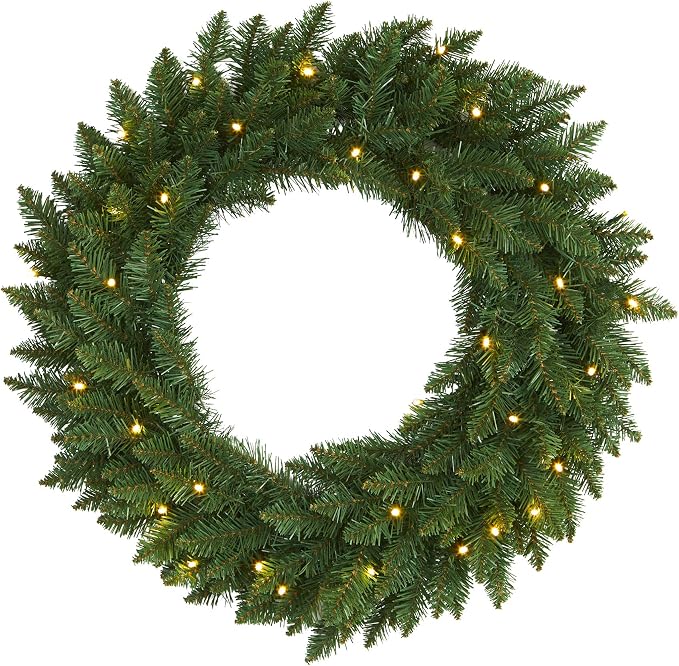 Nearly Natural 24" Pre-Lit Artificial Green Pine Christmas Wreath - skull wreath