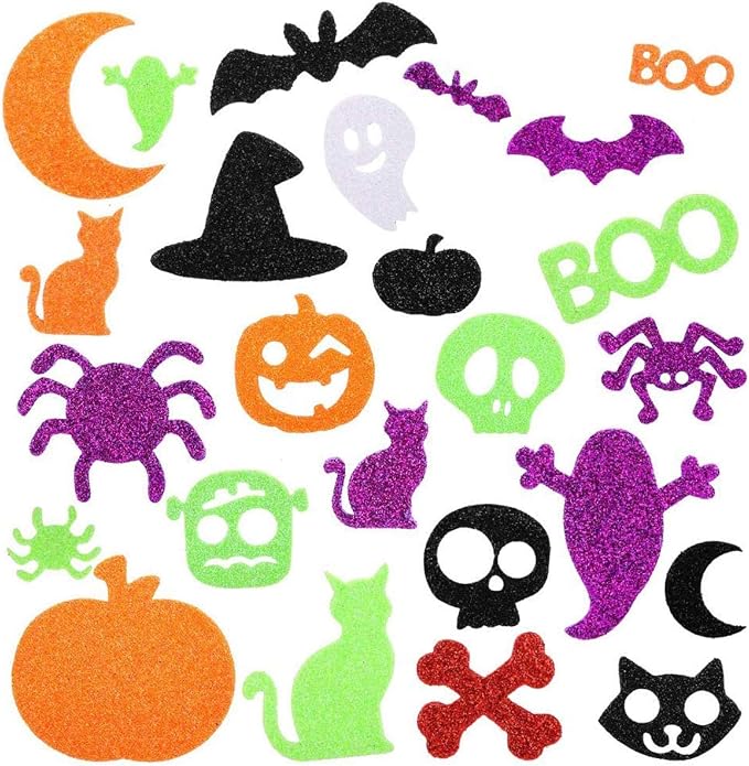 Halloween Foam Stickers, Glitter Halloween Stickers, Sparkle Self-Adhesive Pumpkin Ghost Shape Puffy Stickers for Halloween Party Supplies Decorations - skull sticker