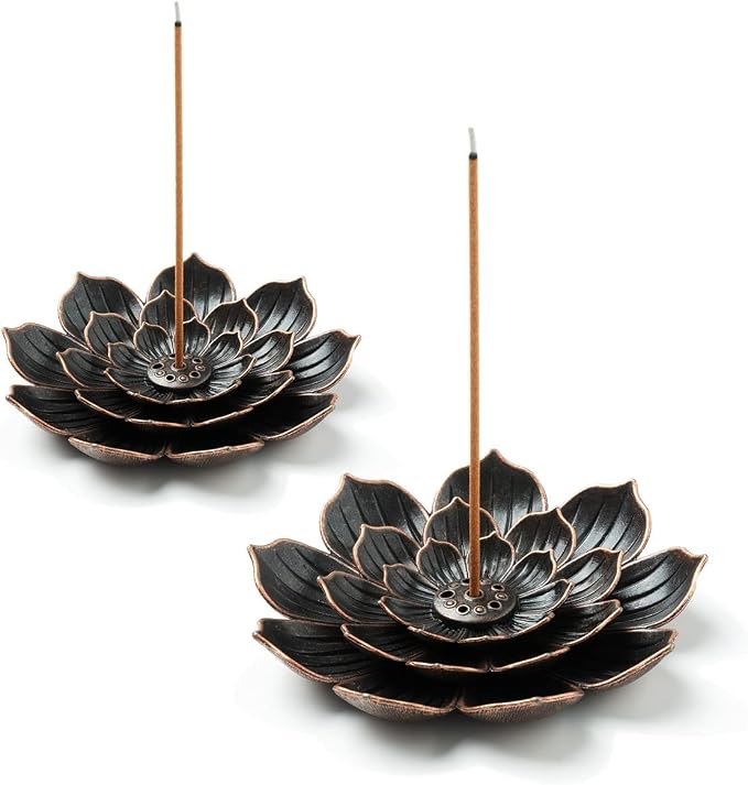 GARMOLY 2 Pack Incense Burner, Incense Holder for Sticks, Brass Lotus Incense Stick Holder - skull incense burner