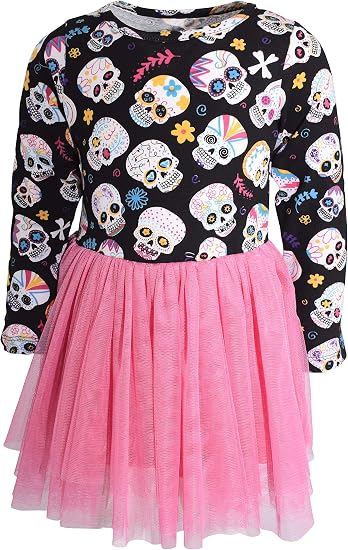 Girls Long Sleeve Tulle Tutu Dresses for Kid and Toddler - sugar skull dress