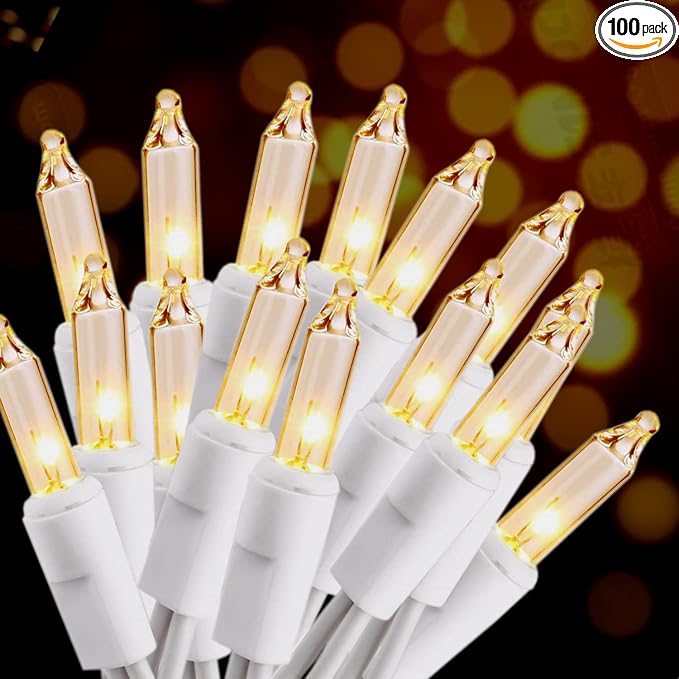 HISHINY Christmas Lights 100 Count Mini Clear Lights 32ft White Wire Christmas Tree String Lights Set for Outdoor Indoor Christmas Decorations Wedding Valentines Day Decor,UL Certified (32feet) - string light