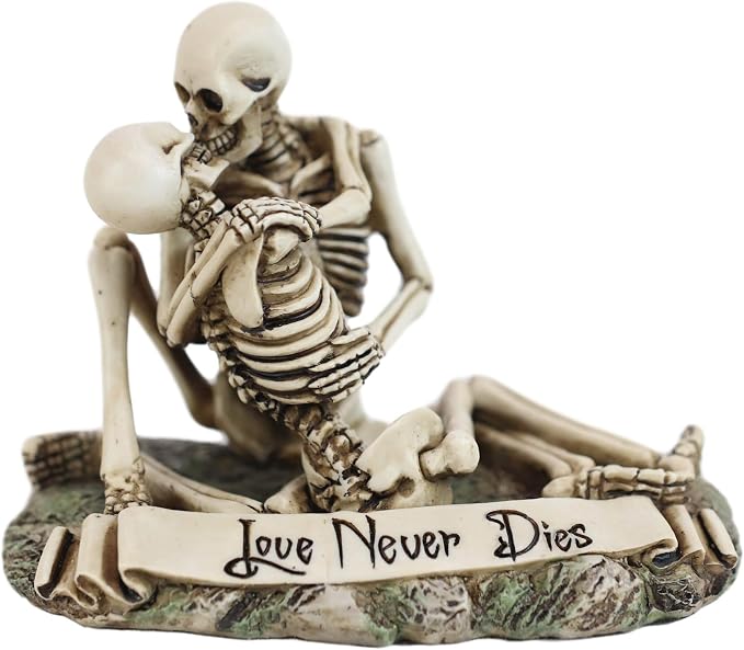 Ebros Love Never Dies Skeleton Couple Kissing by The Graveyard Statue 6" Wide Day of The Dead Decorative Valentine Skeletons Lovers Embracing Ossuary Macabre Figurine - skull figurine