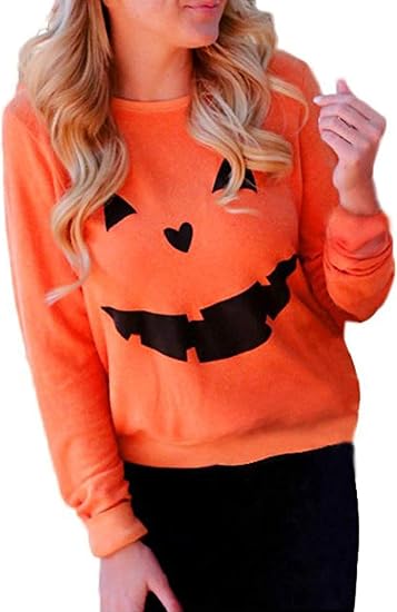 Women's Funny Halloween Pumpkin Face Sweatshirt Slouchy Witch Shirt Long Sleeve Pullover Tops for Thanksgiving Gift - skull hoodie
