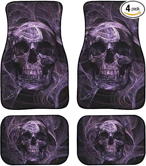 Purple Skull Car Mats Full Set for Men Women All Weather Car Floor Mat Easy Washable Auto Protection Rugs fit Most Car Van SUV Sedan 4piece Set - skull floor mat