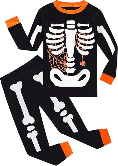 Little Hand Toddler Pajamas Boys Glow in The Dark Skeleton Candy Pjs Dinosaur Sleepwear Kids Halloween Clothes 2-10 Years - skull pajamas