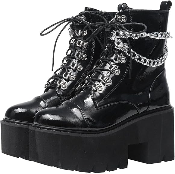 CYNLLIO Women's Platform Ankle Boots Rave Goth Combat Booties - sugar skull costume
