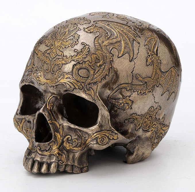 Veronese Design 5 3/8 Inch Thistle Flying Dragon Coat of Arms Skull Cold Cast Resin Bronze Finish Statue Home Decor - skull figurine