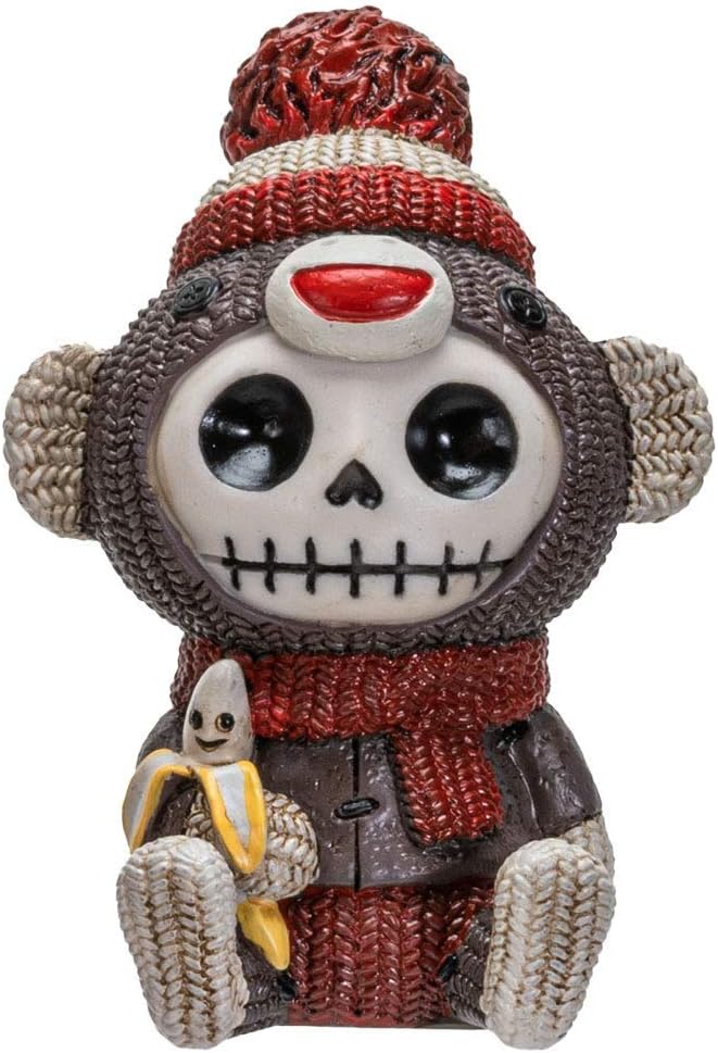 Furrybones Summit Collection Sock Munky Figurine Decorative Signature Skeleton in Stuffed Toy Sock Monkey Costume 3 Inch Tall Collectible Statue - skull figurine
