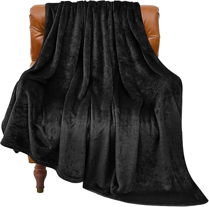 BEDELITE Fleece Blanket Soft Plush Throw for Couch Black 50″x60″