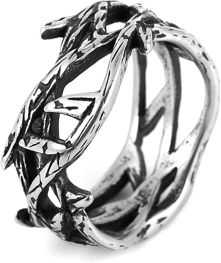 HZMAN Jesus Crown of Thorns Ring for Men Stainless Steel Pinky Ring - skull ring