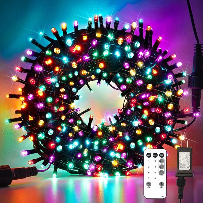 suddus 200 LED Multicolor Christmas Tree Lights, 8 Modes Blinking Christmas Lights with Remote, Colored Christmas String Lights for Outdoor Indoor Party Decoration - string light