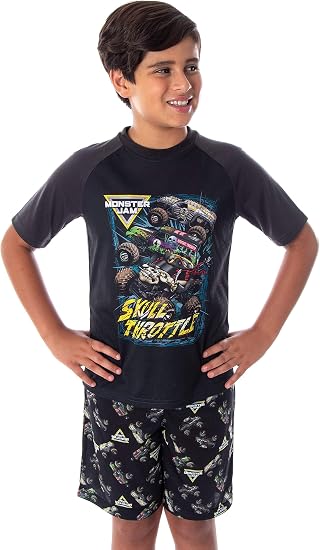 INTIMO Monster Jam Boys' Pirate's Curse MAX-D Grave Digger Monster Truck Pajama Set - skull pajamas