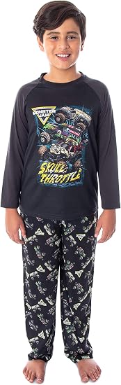 INTIMO Monster Jam Boys' Pirate's Curse MAX-D Grave Digger Monster Truck Pajama Set - skull pajamas