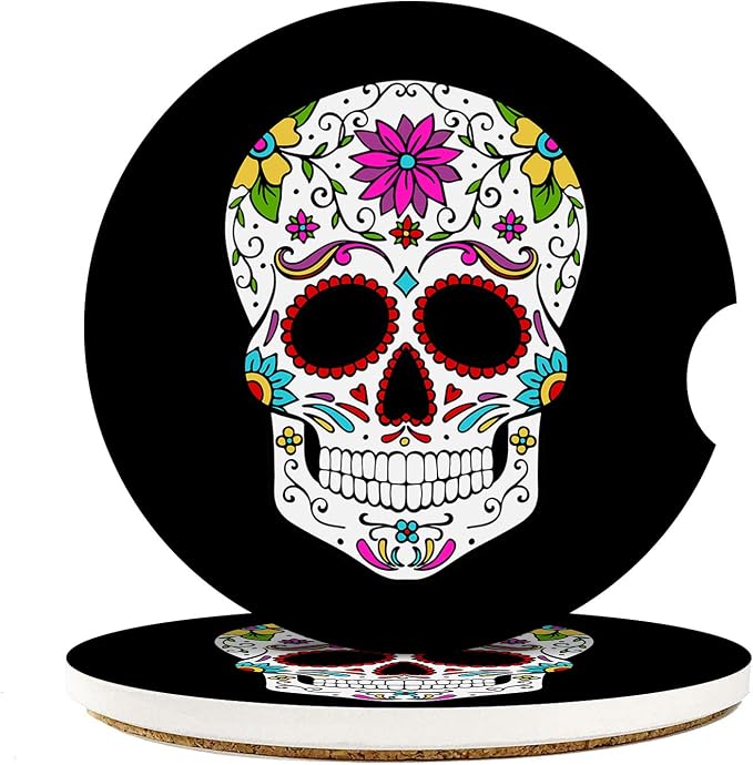 Car Coasters for Drinks, 2 Pack Ceramic Stone 2.56 Inch, Skull - skull coaster