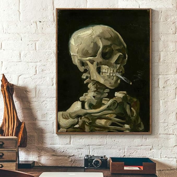Kiddale Van Gogh Skull with Cigarette Canvas Poster 24x16 Inch Unframed Wall Art Decor - skull painting