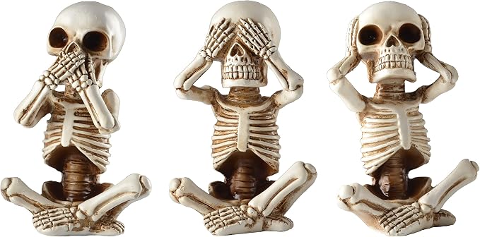 JORAE Skeletons Statue Hear See Speak No Evil Halloween Skull Decor 4.8 "H - skull incense burner
