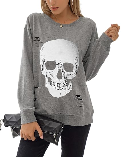 Blooming Jelly Women's Halloween Sweatshirts Skull Shirts Fall Sweater - skull jacket