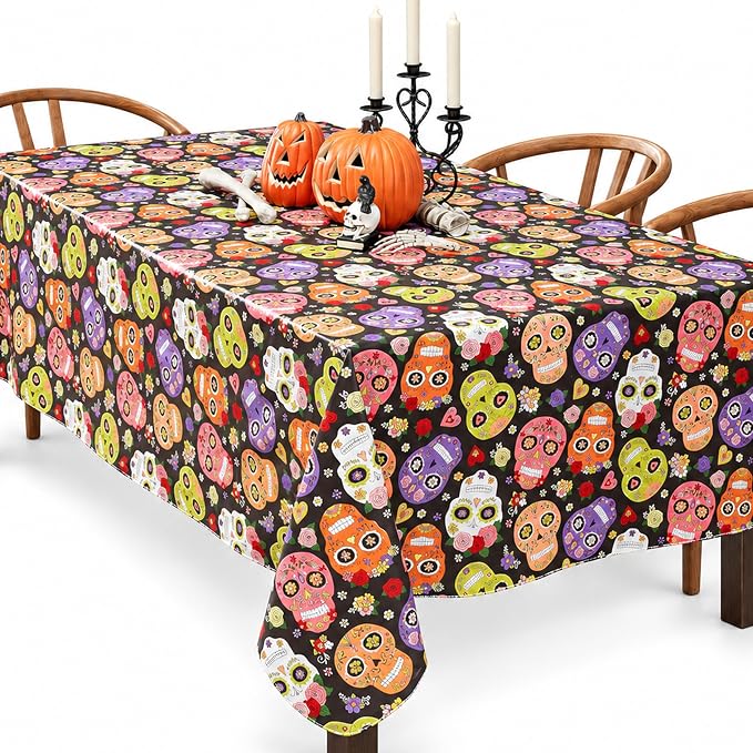 Newbridge Halloween Sugar Skull 60 x 102 Inch Rectangle Vinyl Tablecloth - skull plate