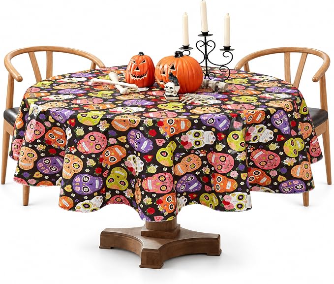 Newbridge Sugar Skull Round Vinyl Tablecloth, 70 Inch Round - skull plate