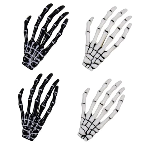 Halloween Skeleton Hands Bone Hair Clips - White and Black (2 Pairs), Punk Rock Horror Hair Clip for Women Girls Hair Accessories - skull headband