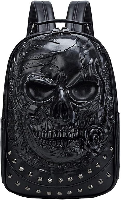 Berchirly 3D Skull Pu Leather Shoulder Backpacks Small Travel Bags Black - sugar skull handbags for sale