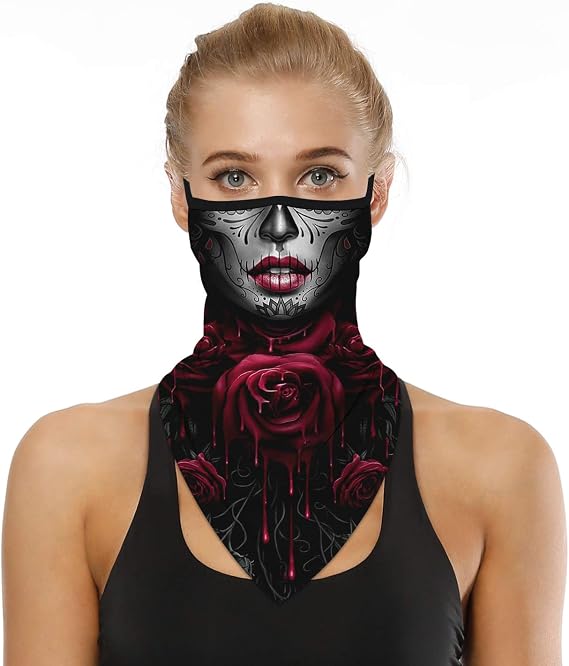 YAYOUREL Neck Gaiter Face Mask Covering Bandanas for Men Women Summer UV Face Scarf Mask Cover Facemask Balaclava Headbands - skull headband