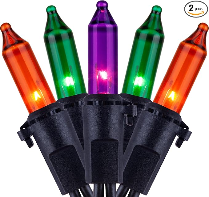 YULETIME 200 Orange Green Purple String Lights, 2-Set 33' 100 ct Black Wire - string light