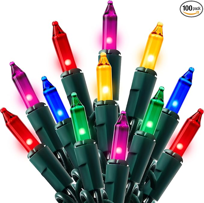 Joiedomi Multicolor Christmas String Lights,100 Count 21.4FT Christmas Fairy Tree Lights Plug in for Indoor Outdoor Xmas Decorations Patio Holiday Theme Party Yard House,Green Wire - string light