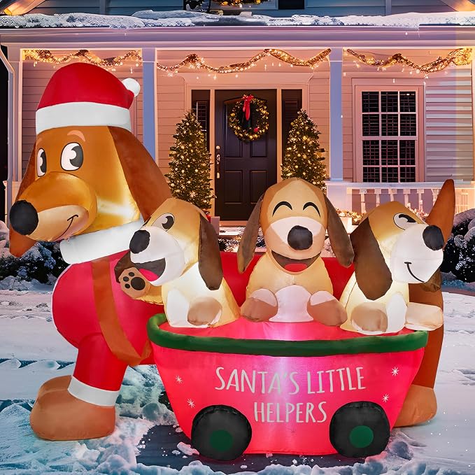 Joiedomi 5 FT Long Christmas Puppy Inflatable with Built-in LEDs, Self-Inflatable for Dachshund Blow Up Yard Decoration Xmas Party Indoor, Outdoor Yard Garden, Lawn Winter Décor