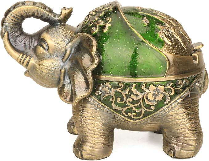 LAUYOO Elephant Decorative Ashtray with Lid for Cigarettes Metal Smoking Ash tray Ashtrays for Smoker Windproof Cigarette ashtrays for Outdoor Indoor Fancy Gift for Men Women Weed Smokers (Dark Green) - skull ashtray
