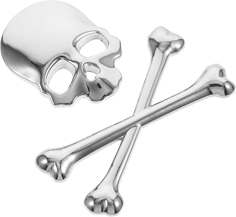 BESPORTBLE Skull Crossbone Pirate Car 3D Chrome Metal Badge Sticker Decal Decorations Side Rear Trunk Sticker Universal for Car Truck Silver - skull sticker