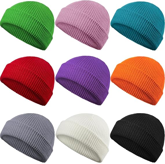 Geyoga 9 Pieces Winter Beanie Hats Trawler Short Beanie Watch Hat Warm Knit Fisherman Skull Cap for Men Women, 9 Colors - skull watch