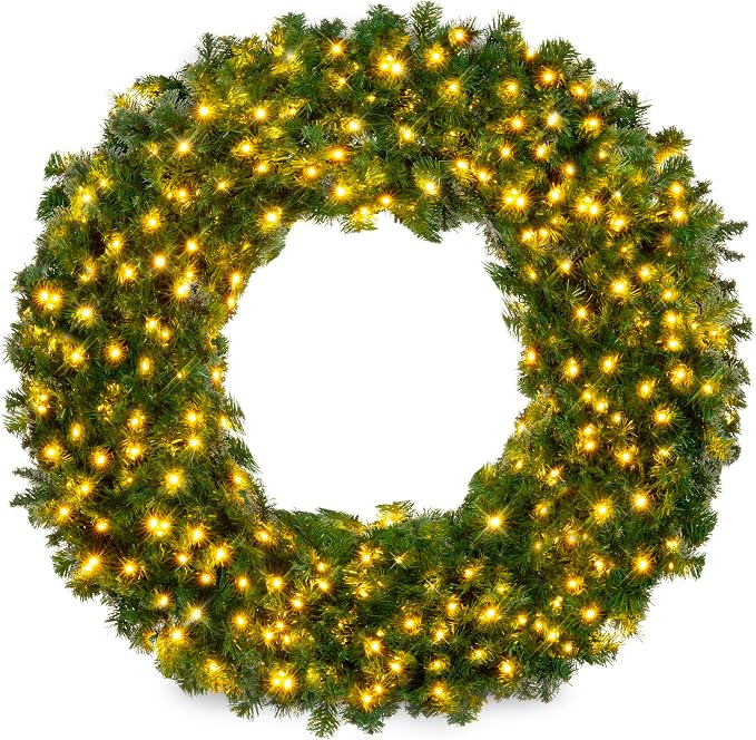 Best Choice Products 60in Large Artificial Pre-Lit Fir Christmas Wreath Holiday Accent Decoration w/ 300 LED Lights, 930 PVC Tips - skull wreath