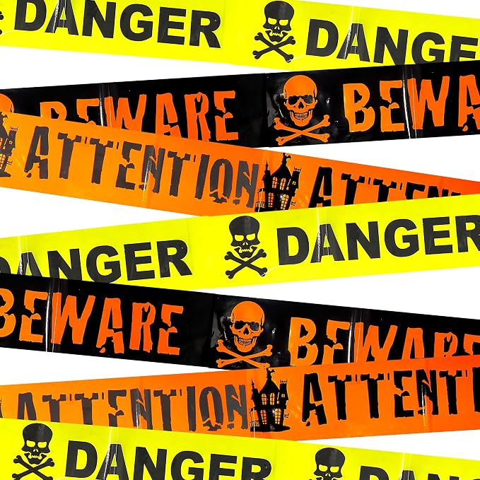 30 Feet Halloween Caution Tape Door Decoration, Danger Beware Attention - skull sticker
