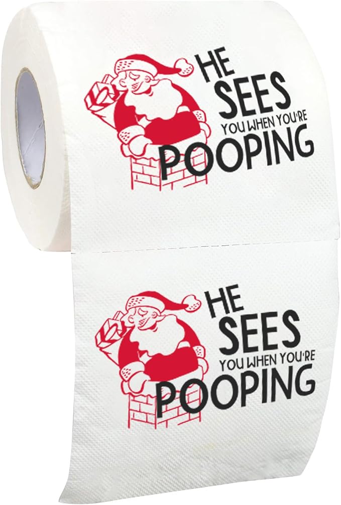 Christmas Toilet Paper Roll He Sees You When You're Pooping - Funny Toilet Paper, Funny Merry Christmas Novelty Gifts, Perfect for White Elephant and Holiday Parties - Santa, Xmas, Holiday Gag Gifts - skull toilet paper