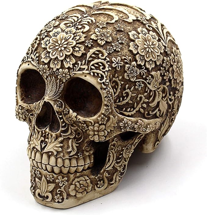 UJOY Creative Skull Flowers Sculpture 8.1'' Human Head Skeleton Statue Collectible Halloween Decoration Home Decor - skull figurine