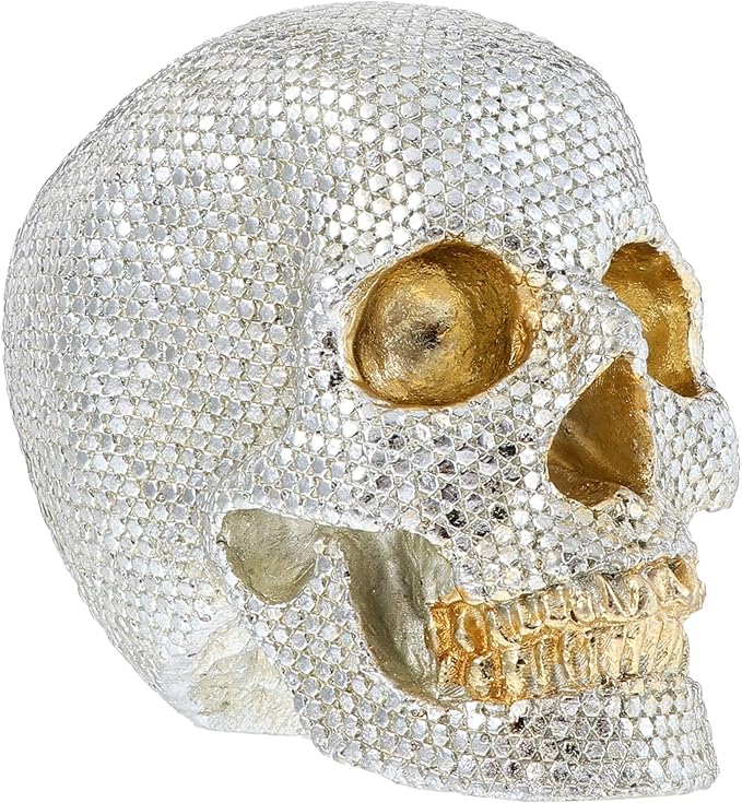Kisangel Silver Rhinestone Crystal Skull Statue Punk Gothic Table Figurine - skull figurine