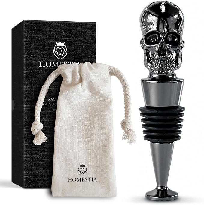 Homestia -Wine Stopper, Reusable Wine Bottle Stopper, Halloween Skull Decor