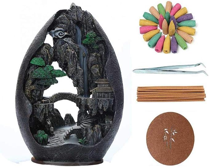 Landscape Backflow Incense Burner, Handmade Resin Home Decor Gift Set - skull incense burner