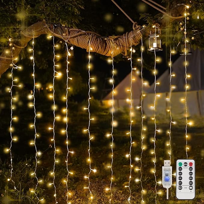 suddus Curtain Lights for Bedroom, 200 Led Hanging String Light Outdoor, Fairy Curtain Lights Indoor for Christmas, Dorm, Wall, Backdrop, Window, Wedding, Party, Birthday Decor, Warm White - string light