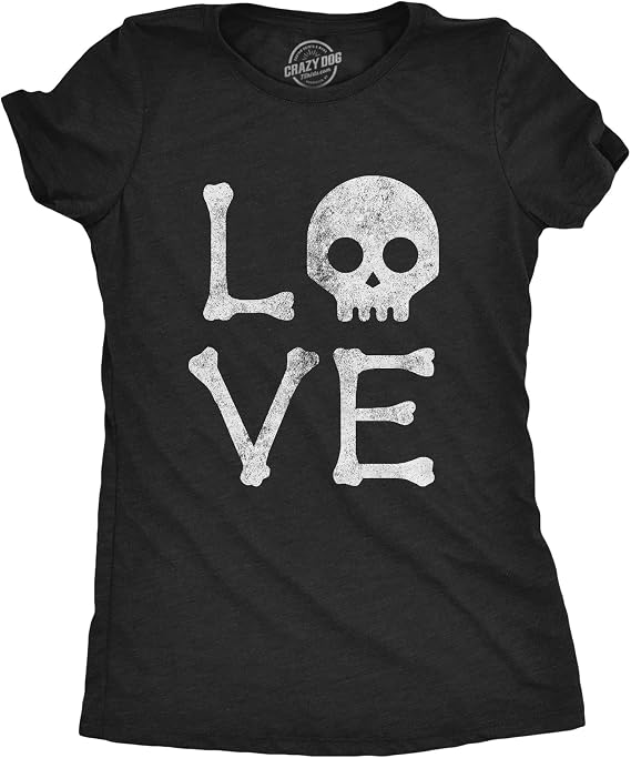 Halloween Womens T-Shirt Love Skull Funny Skeleton Bones Tees - skull tshirt