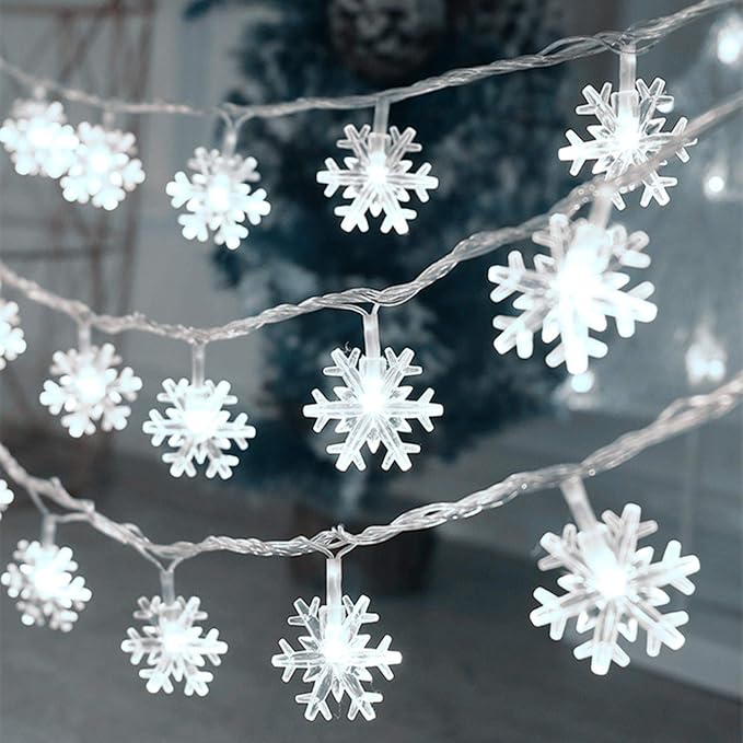 Christmas Lights, 20 Ft 40 LED Snowflake String Lights Battery Operated Waterproof Fairy Lights for Bedroom Patio Room Garden Party Home Xmas Decor Indoor Outdoor Christmas Tree Decorations Cool White - string light