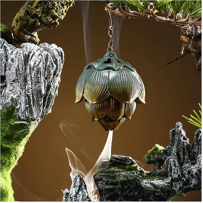 Primst Lotus Furnace Hollow Hanging Ball Incense Burner, Ceramic Backflow Incense Cones and Incense Coil Holder for Home Office Ornament Decoration - skull incense burner