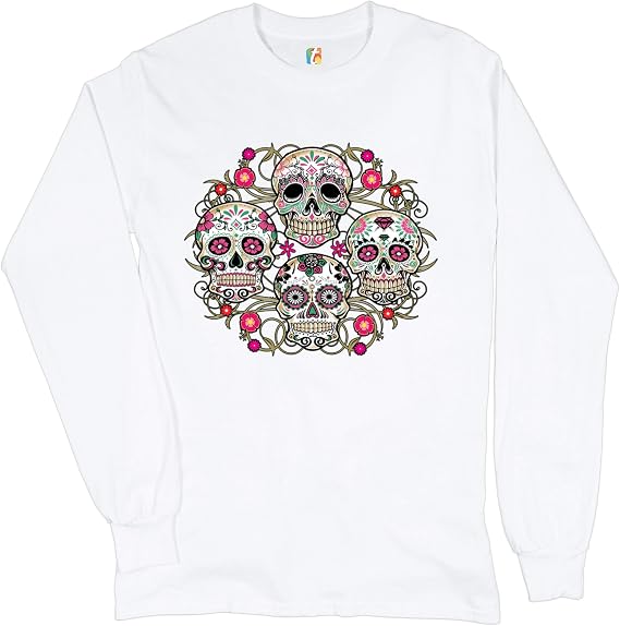 Day of The Dead Floral Sugar Skulls Long Sleeve T-Shirt Dia de Los Muertos - skull hoodie