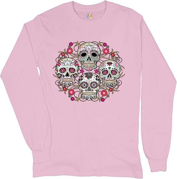 Day of The Dead Floral Sugar Skulls Long Sleeve T-Shirt Dia de Los Muertos - skull sweatshirts