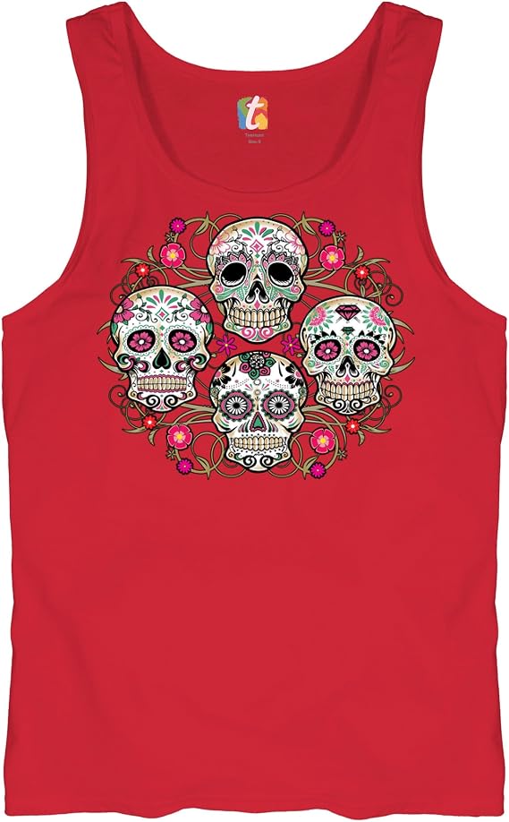 Day of The Dead Floral Sugar Skulls Tank Top Dia de Los Muertos Men's Top - skull tank tops
