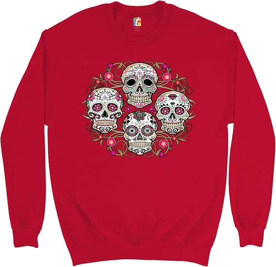 Tee Hunt Day of The Dead Floral Sugar Skulls Sweatshirt Dia de Los Muertos Crewneck - skull sweatshirts